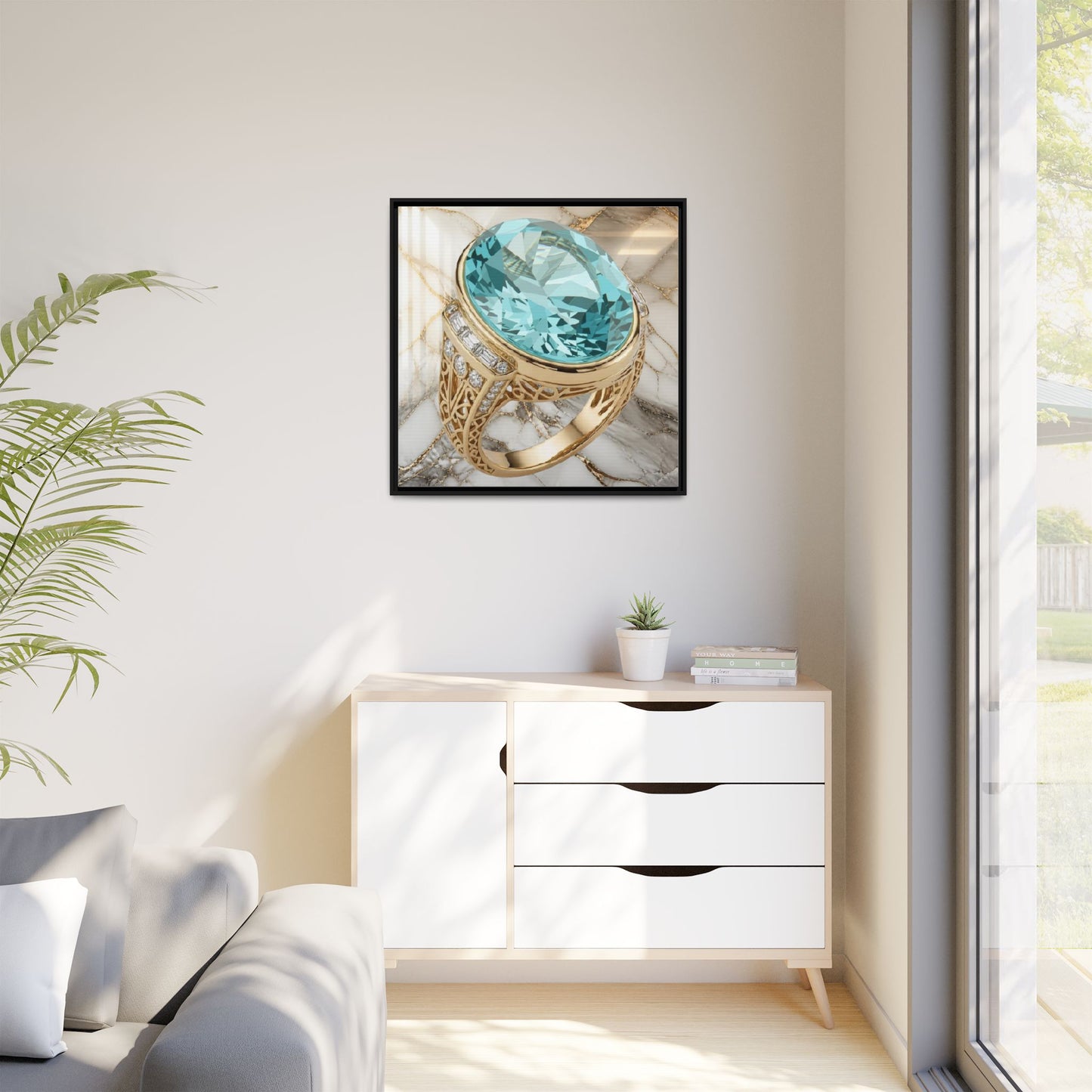Aquamarine Marble Ring Framed Canvas