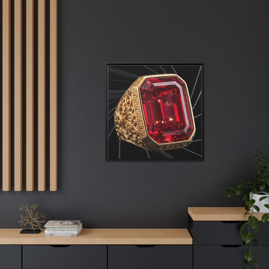 Ruby Step-Cut Ring on Black Velvet Framed Canvas