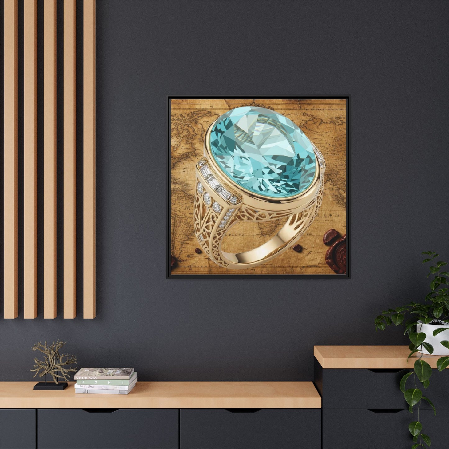 Aquamarine Ring Map Artwork Framed Canvas