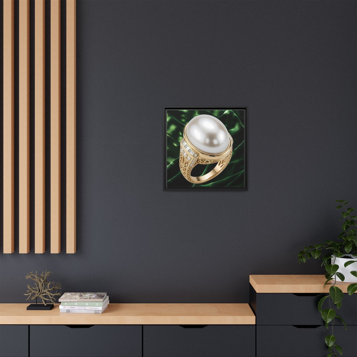 Luminous Pearl Emerald Satin Ring Canvas