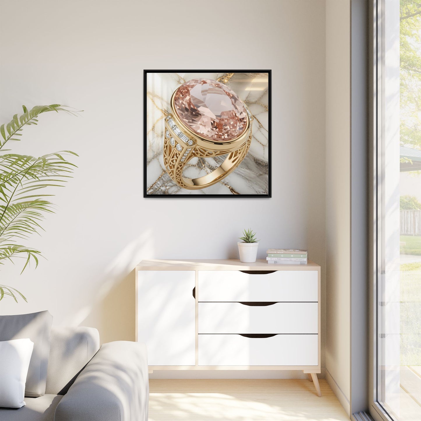 Morganite Ring on Marble Framed Canvas