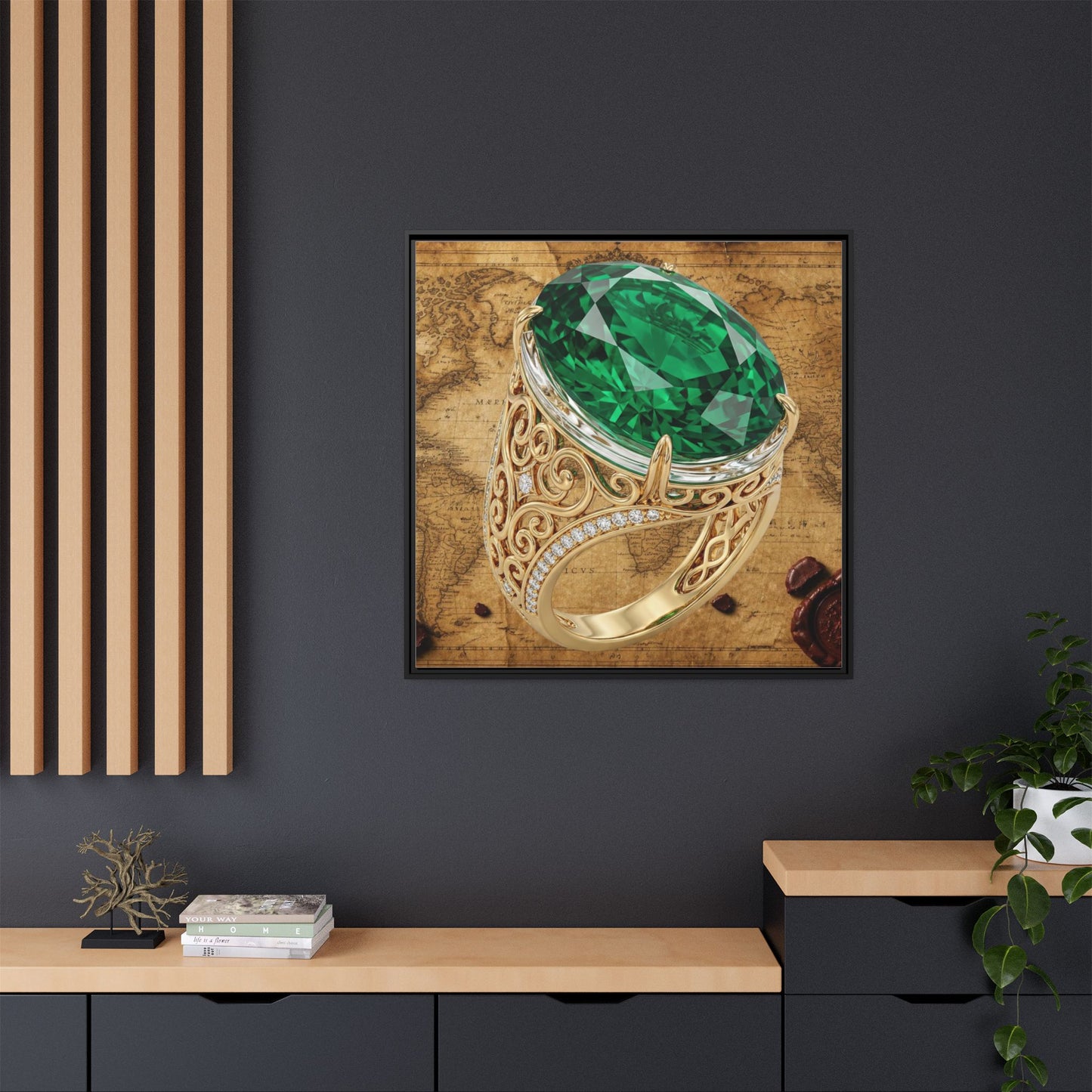 Emerald Scrollwork Ring Framed Canvas