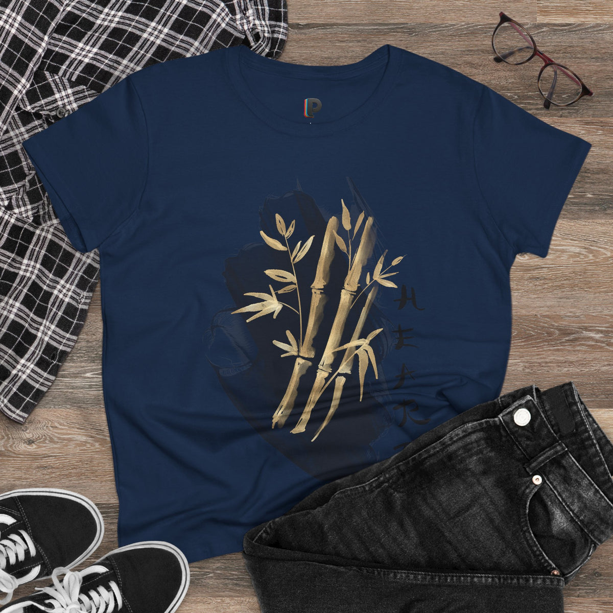 Golden Bamboo Ink Brush Front Print Women’s Tee
