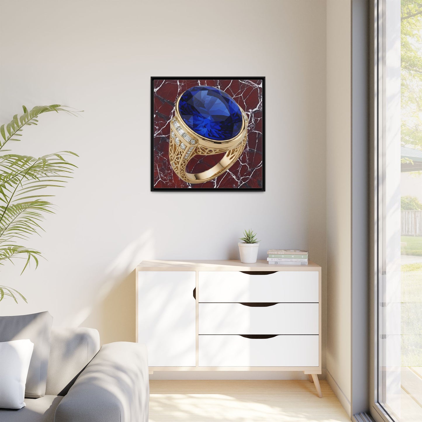 Sapphire Ring Marble Pattern Framed Canvas