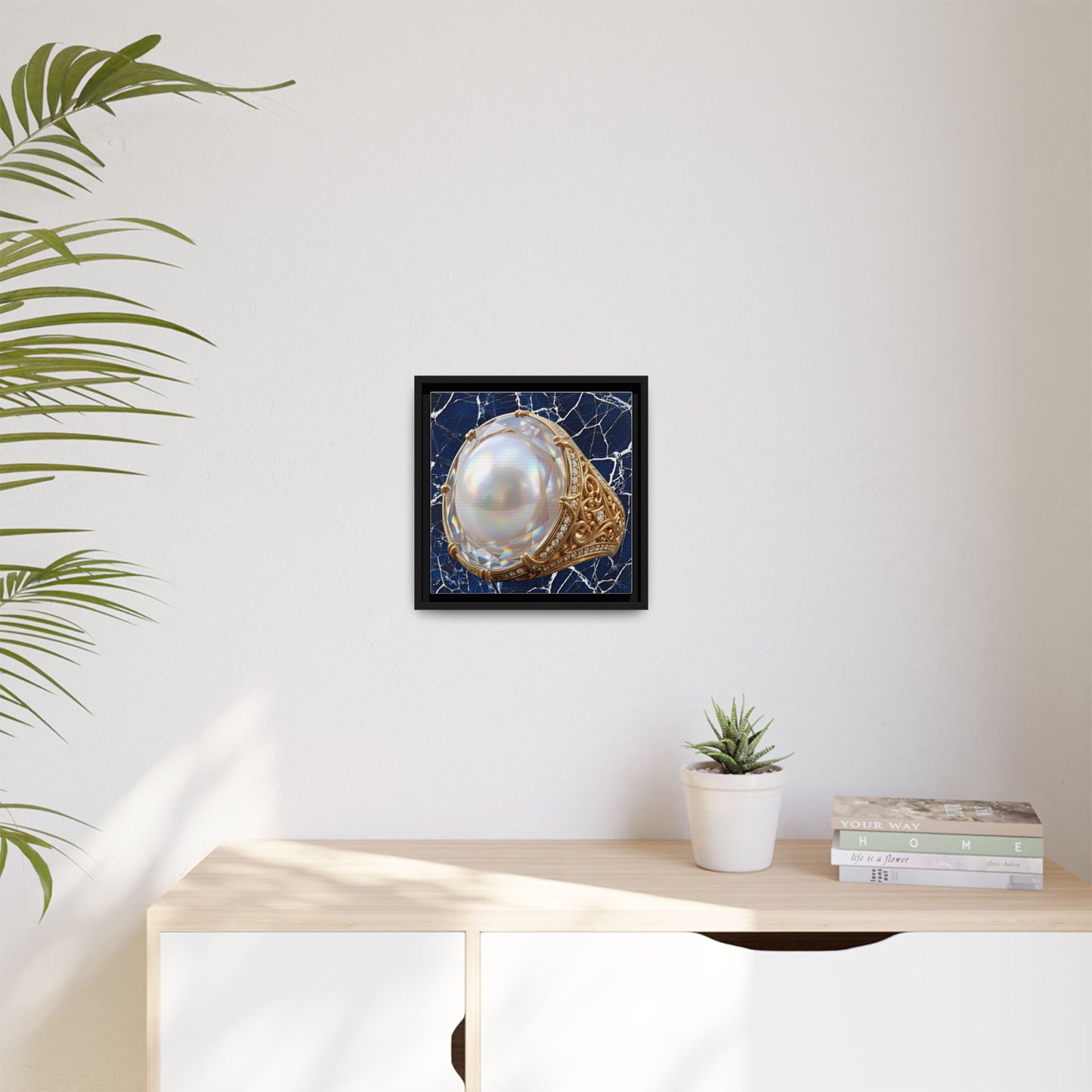 Iridescent Pearl Marble Ring Framed Canvas