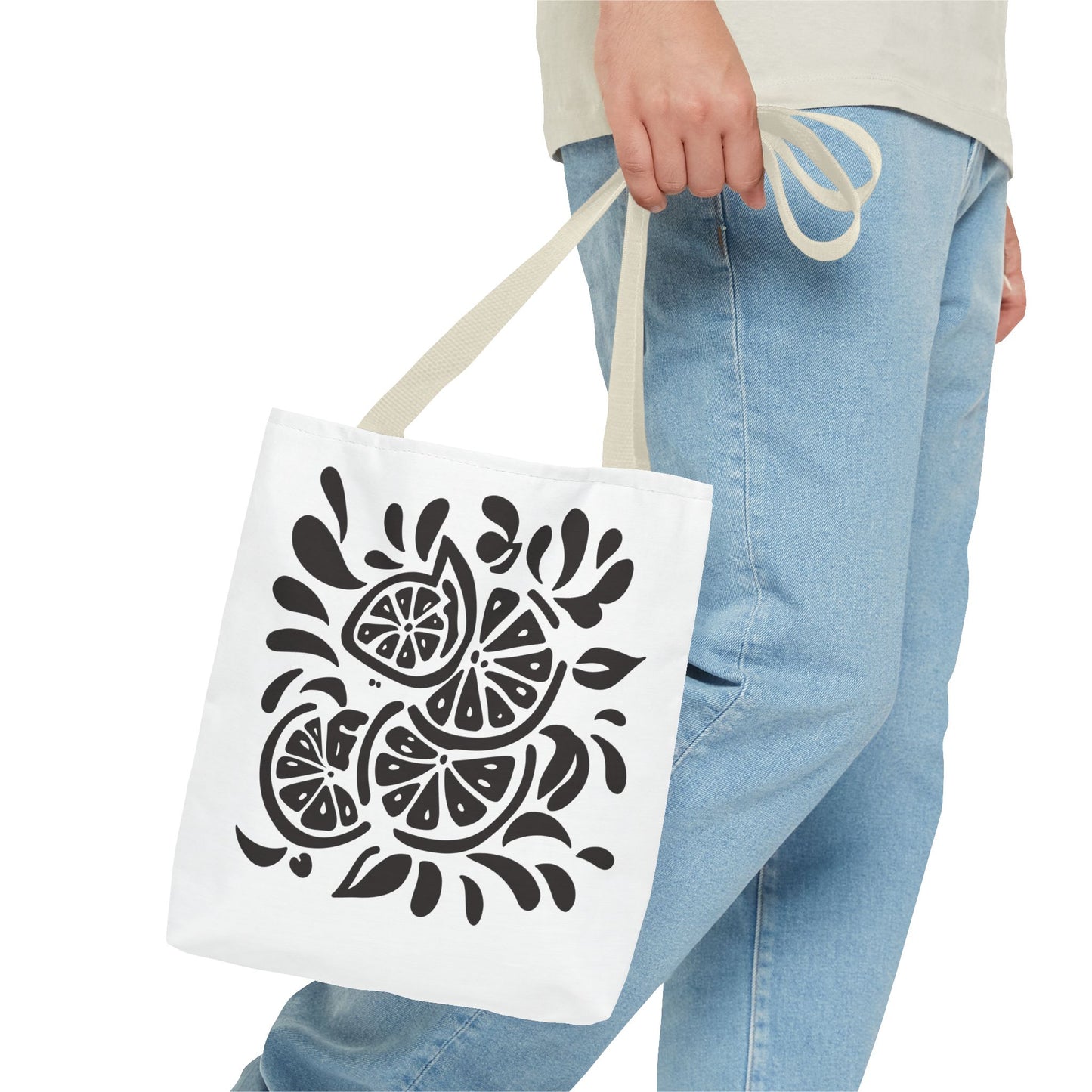 Monochrome Citrus Floral Tote Bag