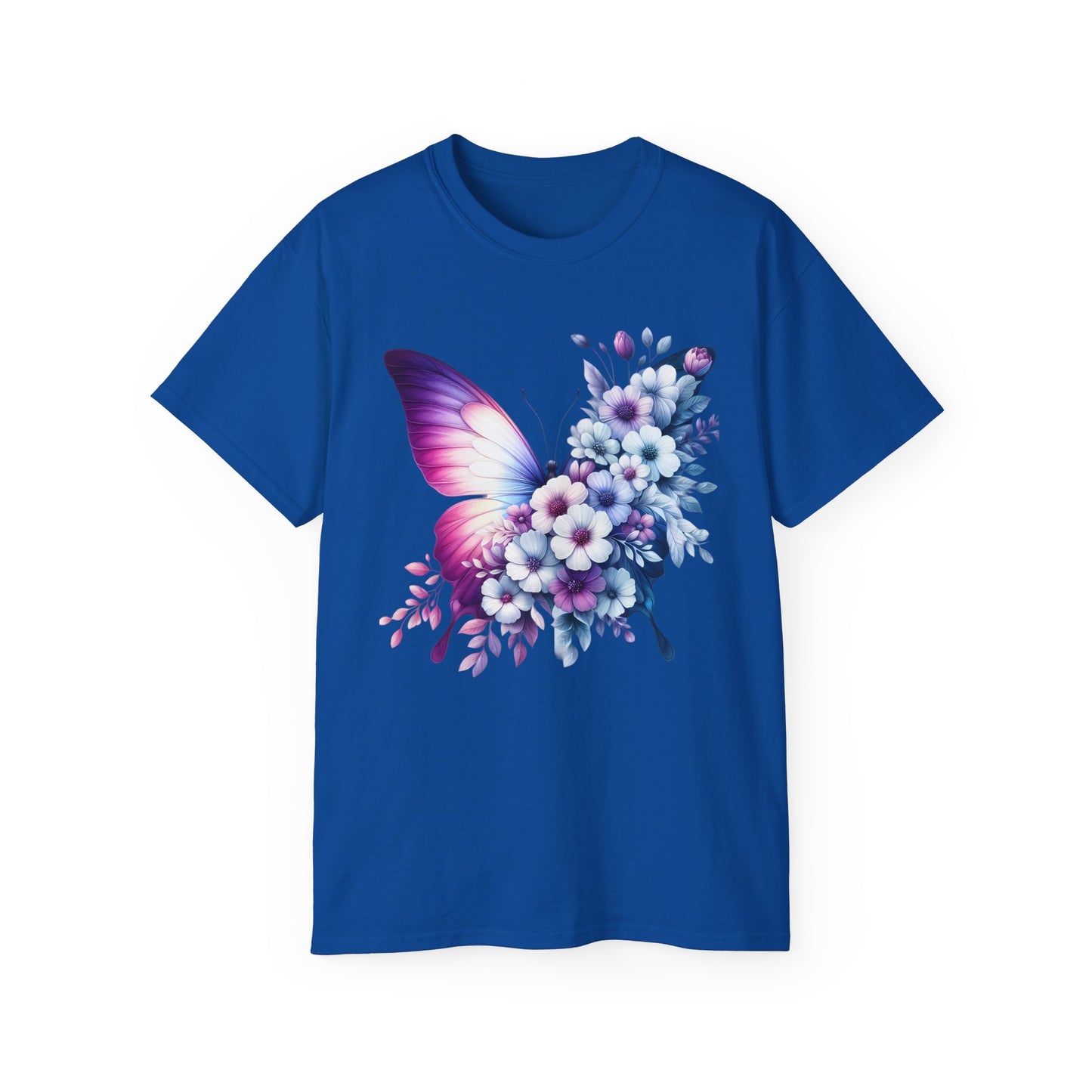 Purple Butterfly Floral Graphic T-Shirt