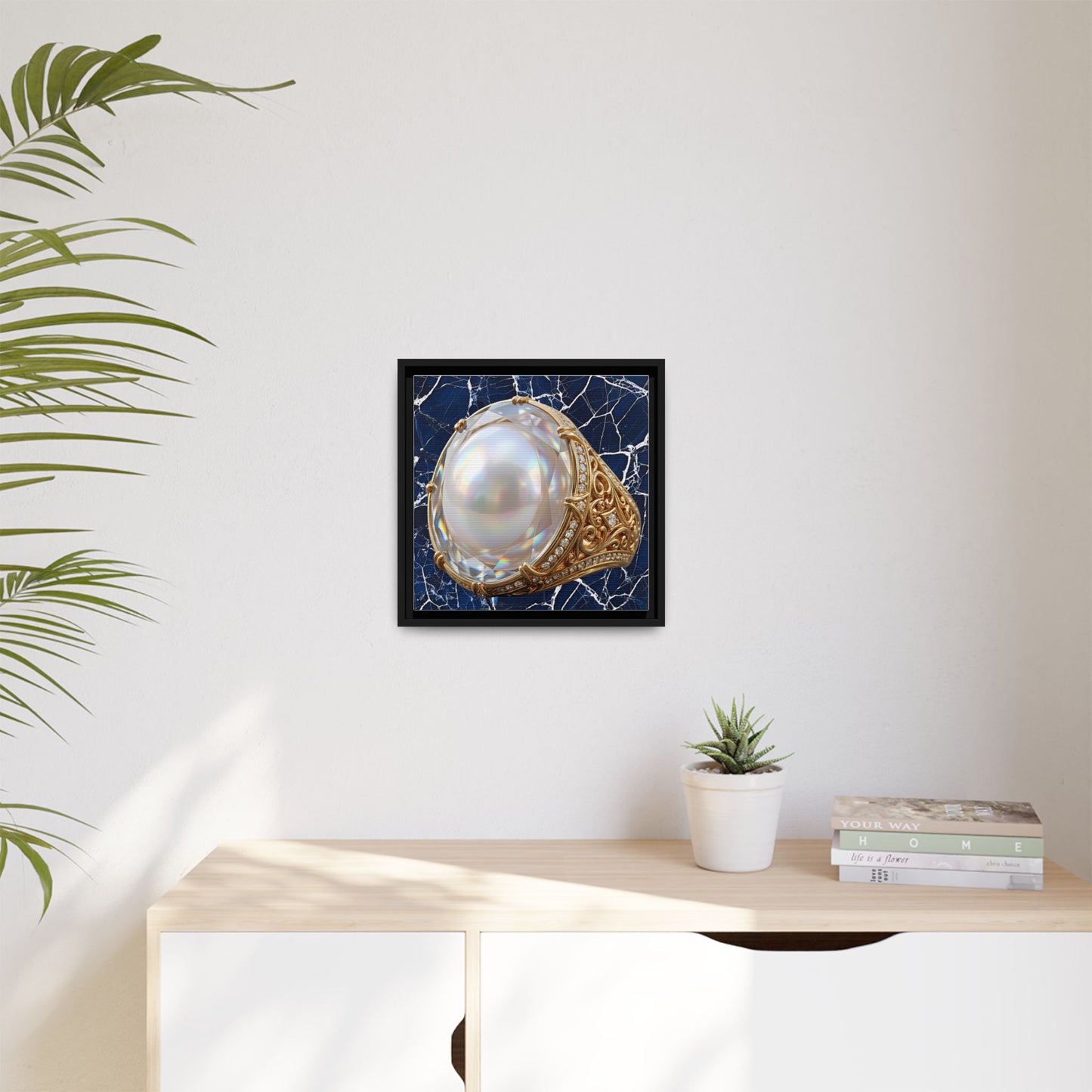Iridescent Pearl Marble Ring Framed Canvas