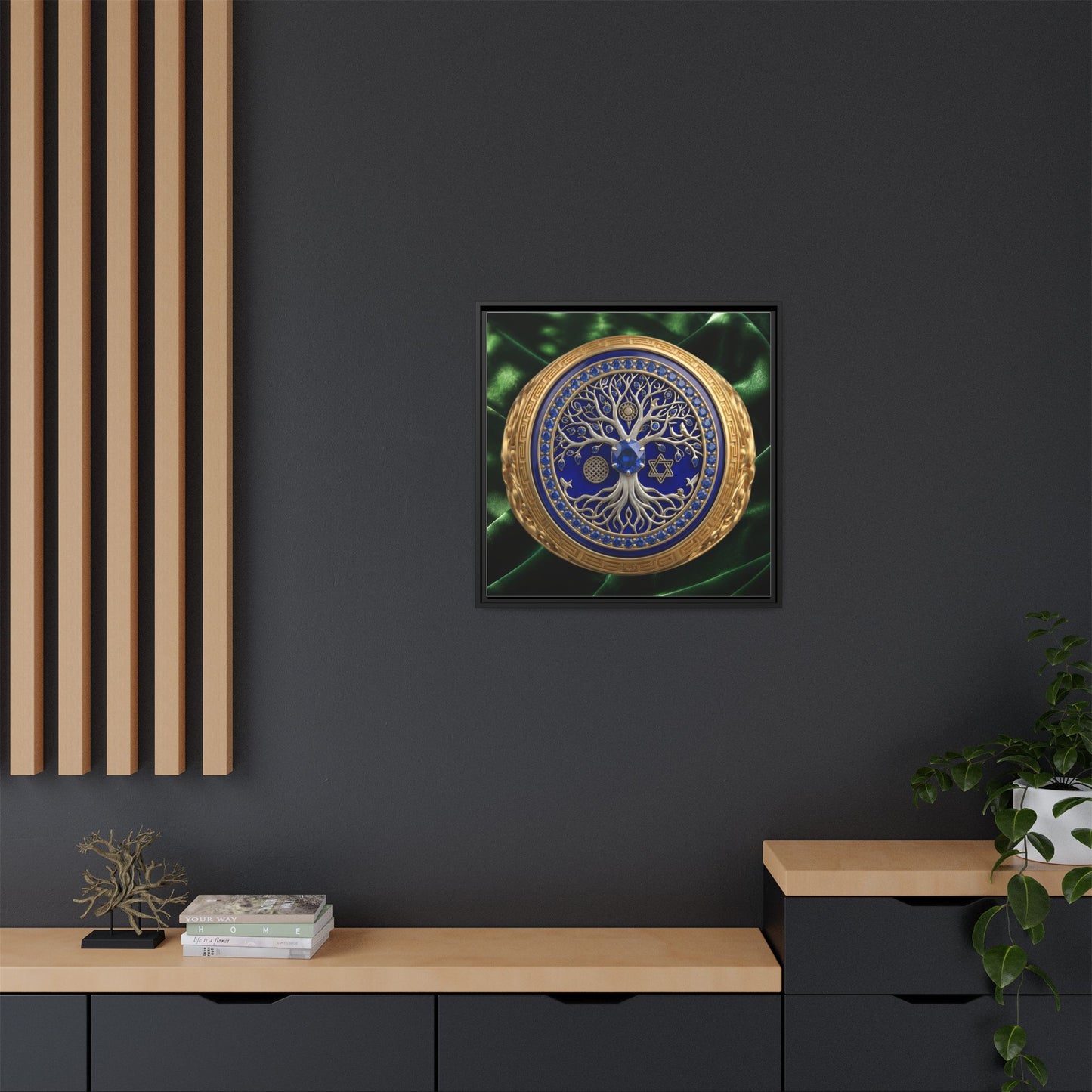 Sapphire Tree of Life Medallion Emerald Satin Canvas