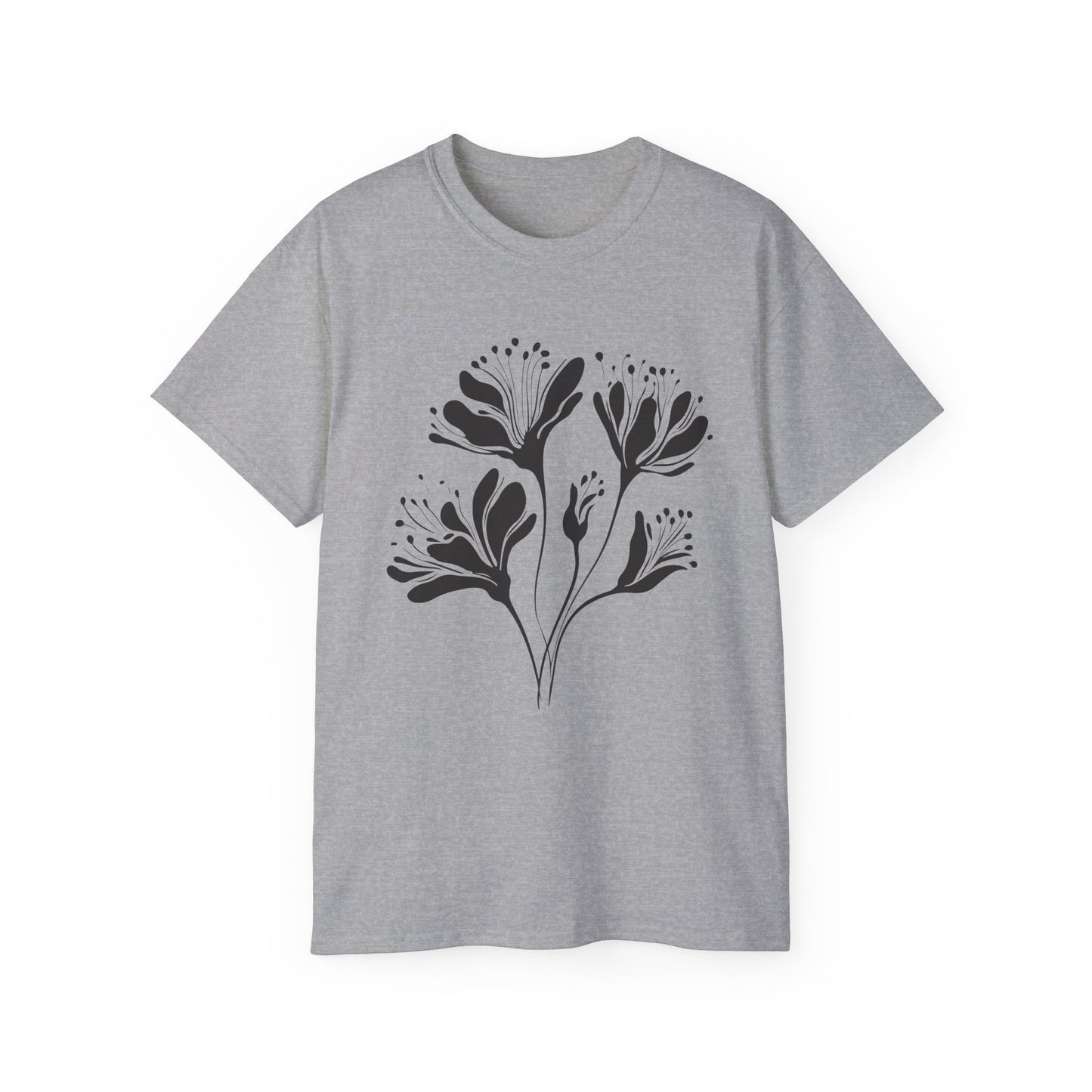 Minimal Black Floral Cotton Tee