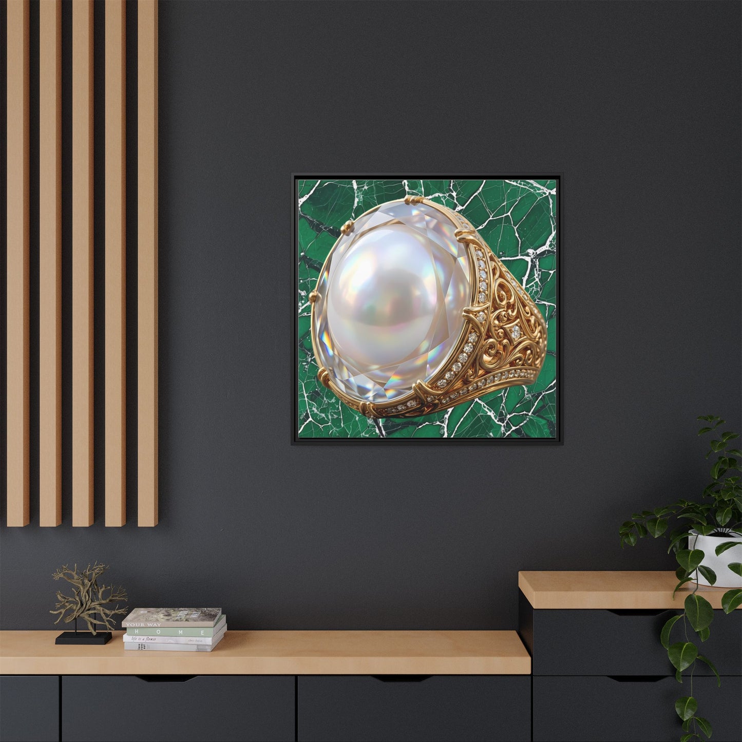 Verdant Pearl Ring Framed Canvas