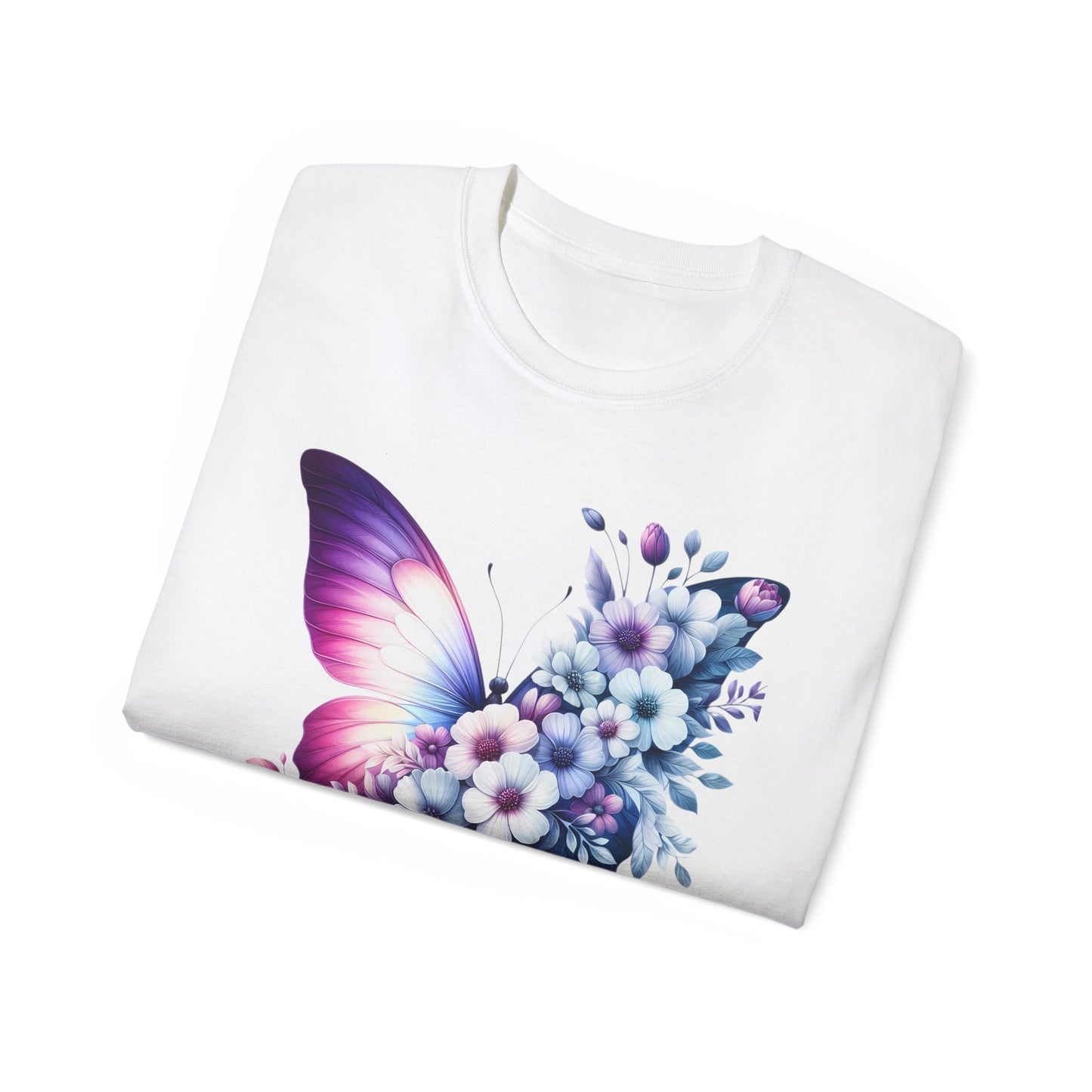Purple Butterfly Floral Graphic T-Shirt