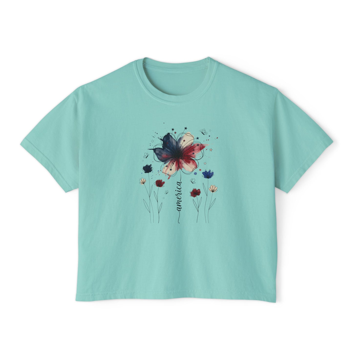 Watercolor America Butterfly Boxy Tee