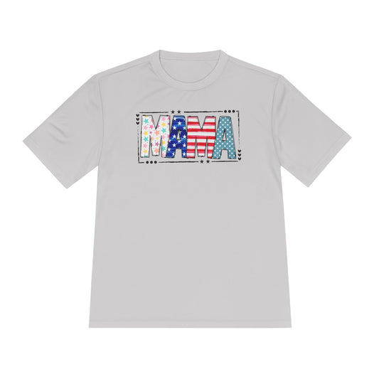 MAMA Patriotic Graphic Tee — USA Flag & Stars Moisture-Wicking Shirt
