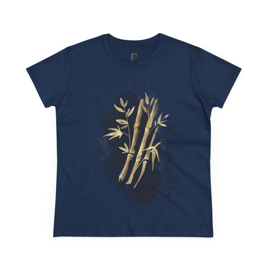 Golden Bamboo Ink Brush Front Print Women’s Tee