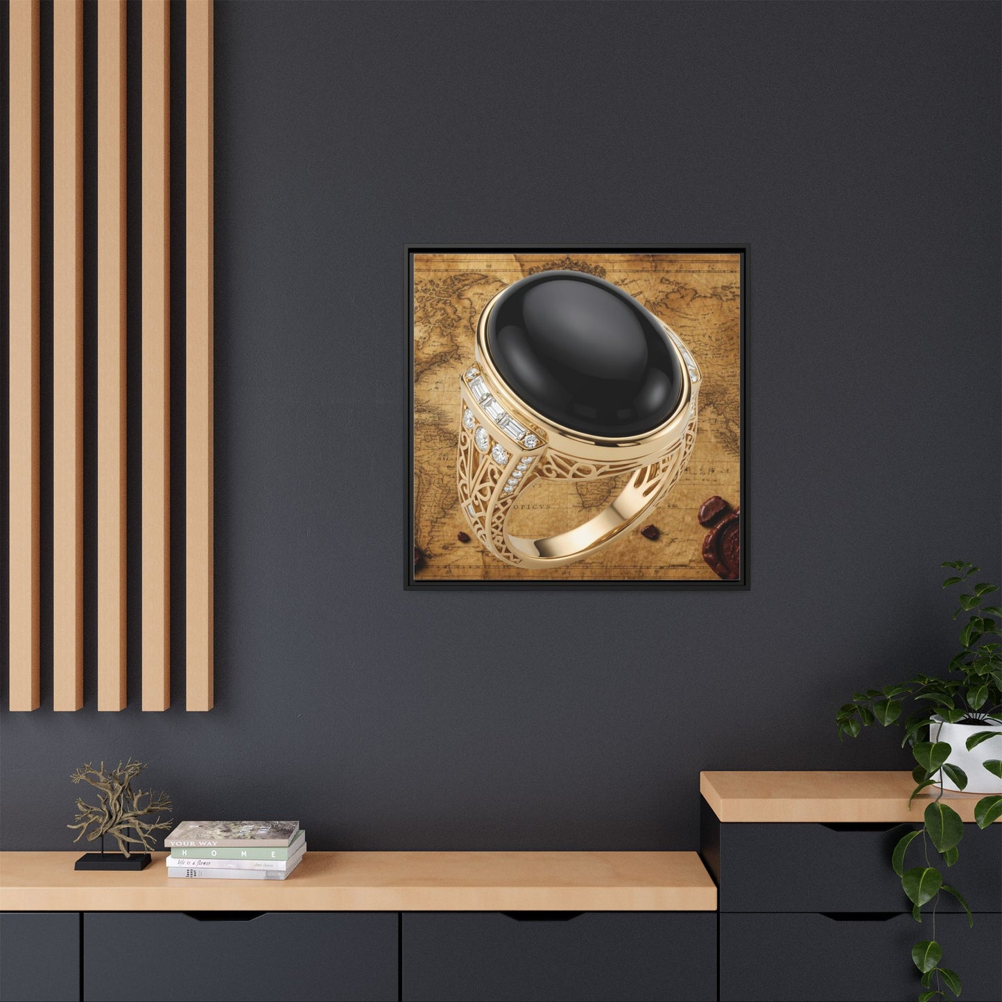 Onyx Ring Vintage Map Framed Canvas