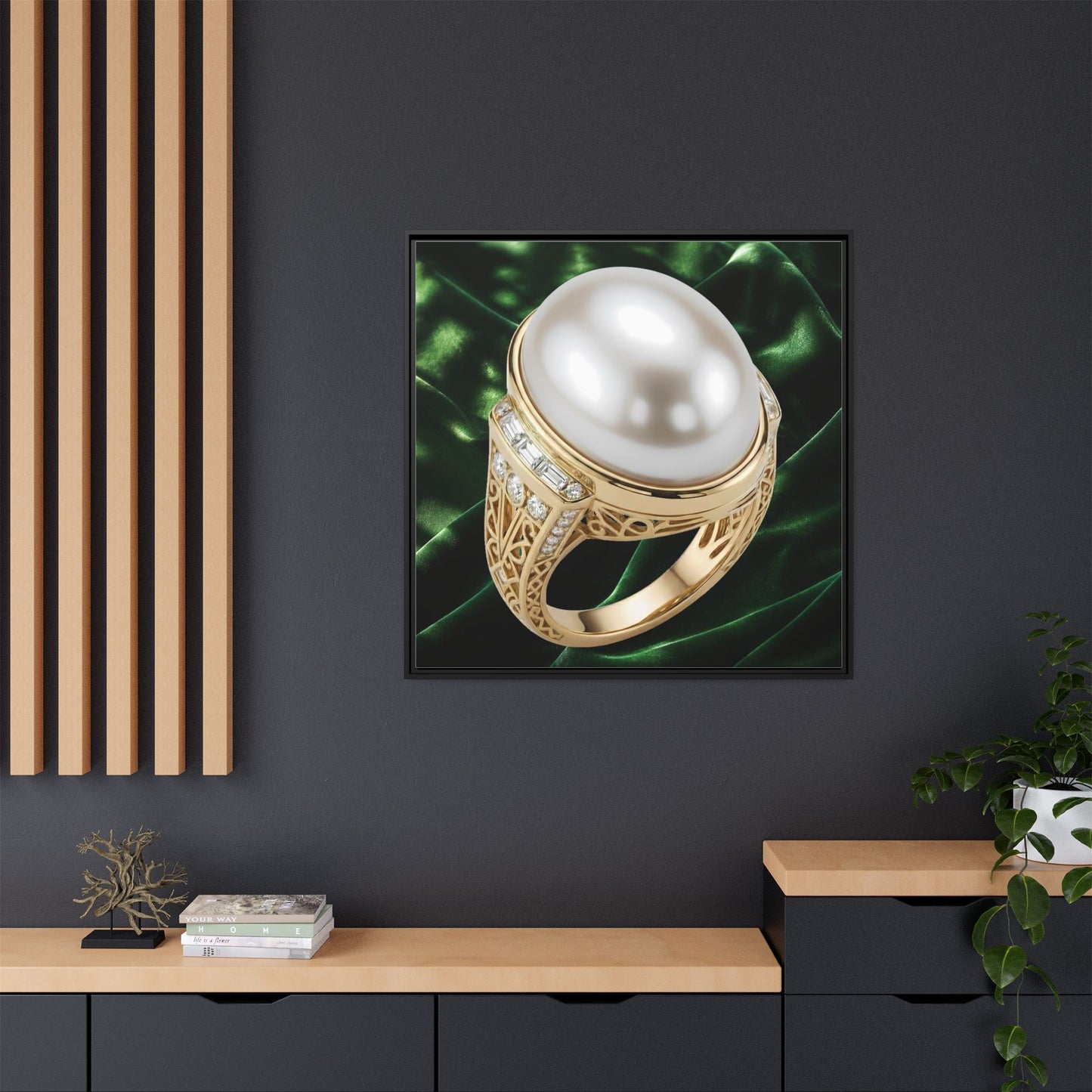 Luminous Pearl Emerald Satin Ring Canvas