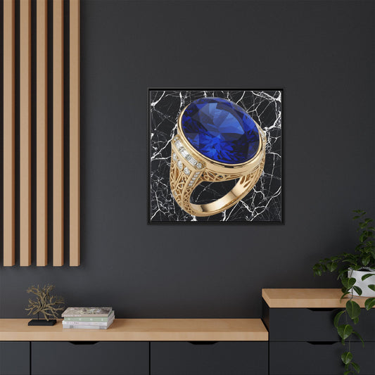 Sapphire Ring Against Veined Marble Framed Canvas