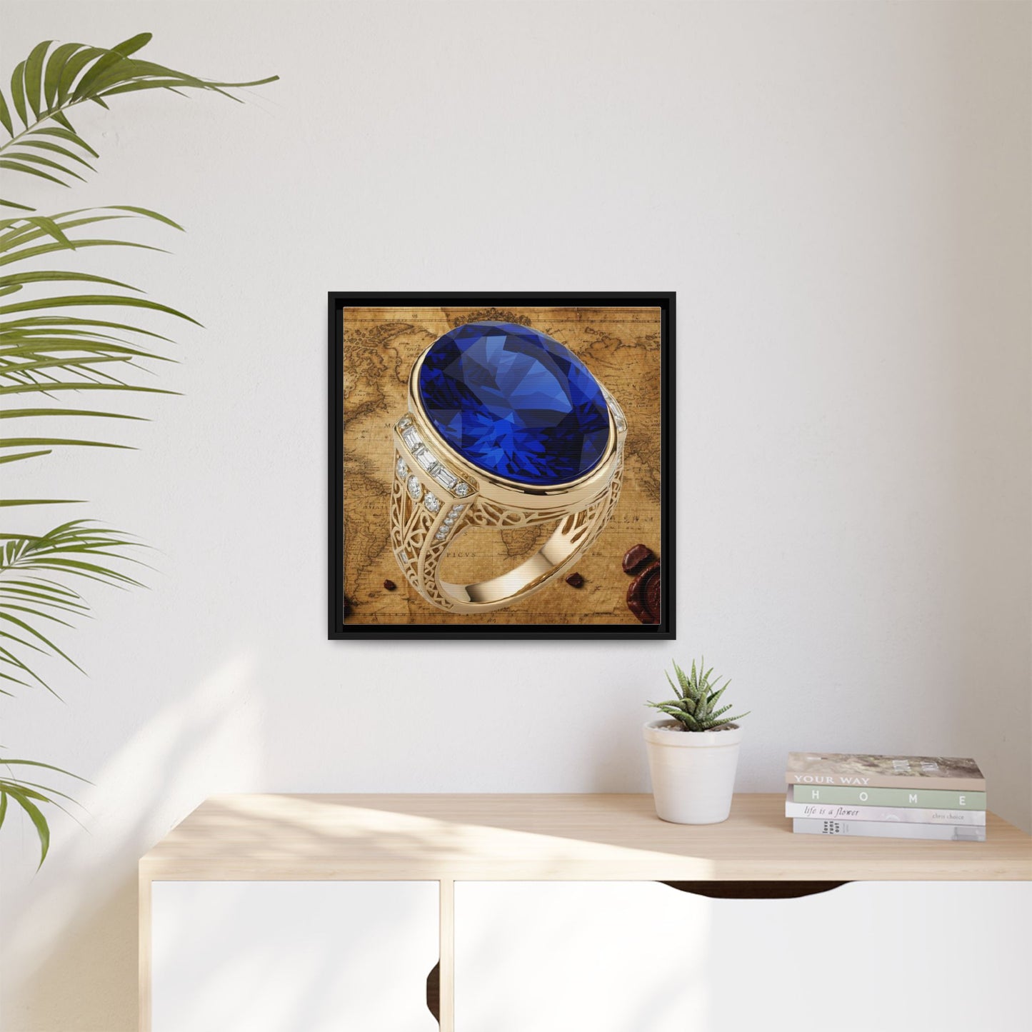 Faceted Sapphire Ring Framed Canvas