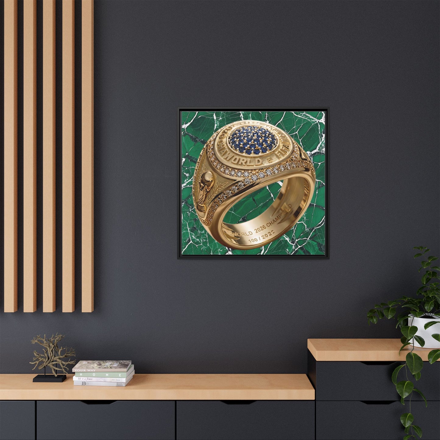 Emerald Marble 2026 Football Ring Framed Canvas