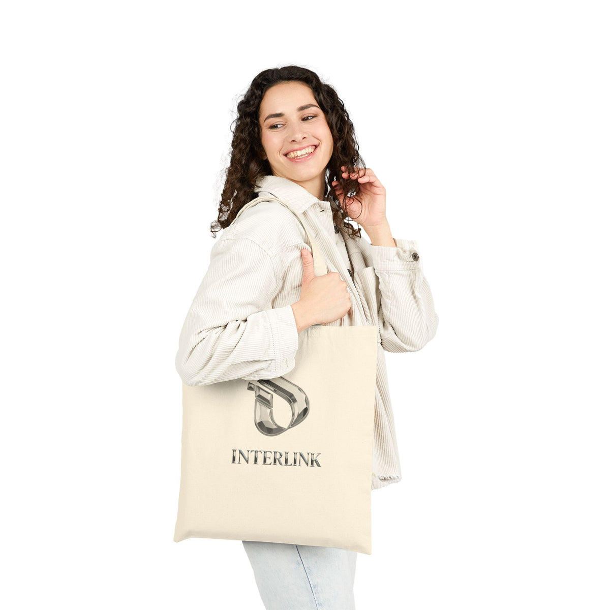 Silver Interlink Sculptural Logo Heavy Canvas Tote Bag