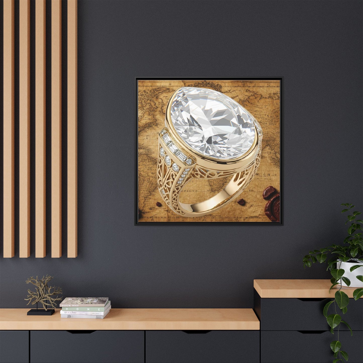 Oval Diamond Ring Framed Canvas