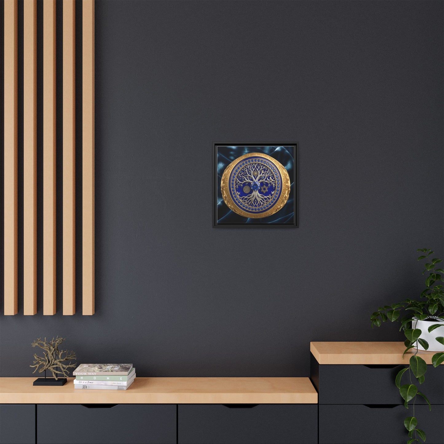 Blue & Gold Tree of Life Medallion Canvas