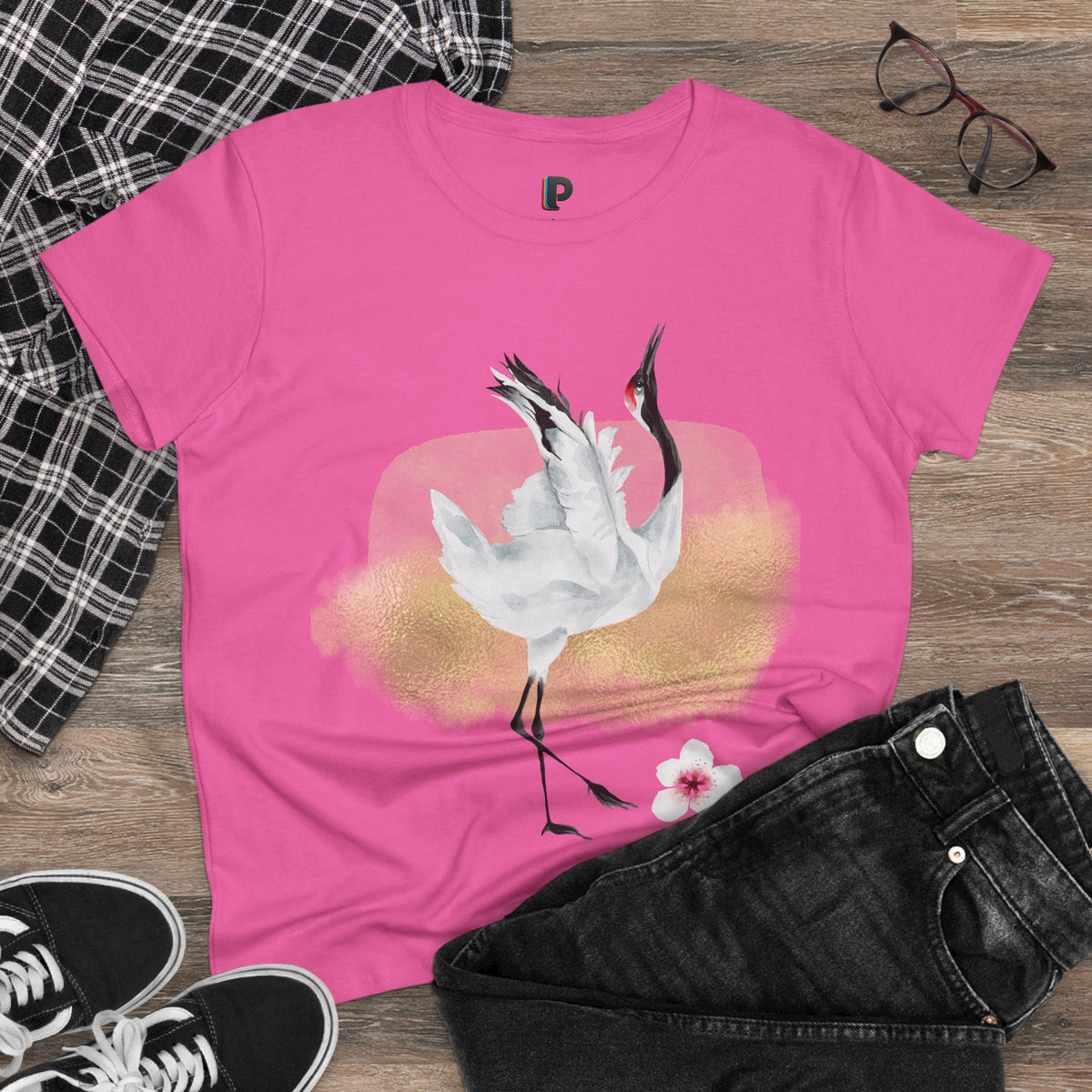 Dancing Red-Crowned Crane Watercolor Women’s Tee