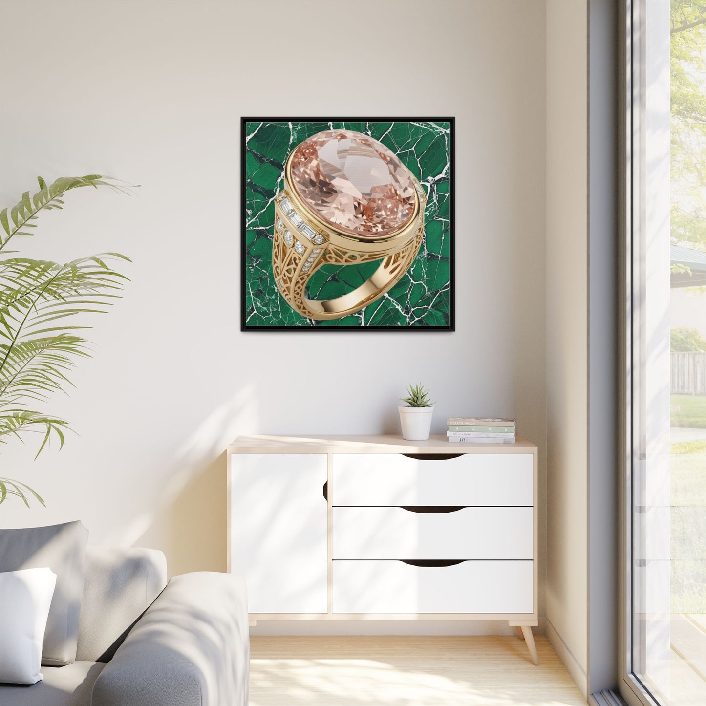 Verdant Morganite Halo Ring Framed Canvas