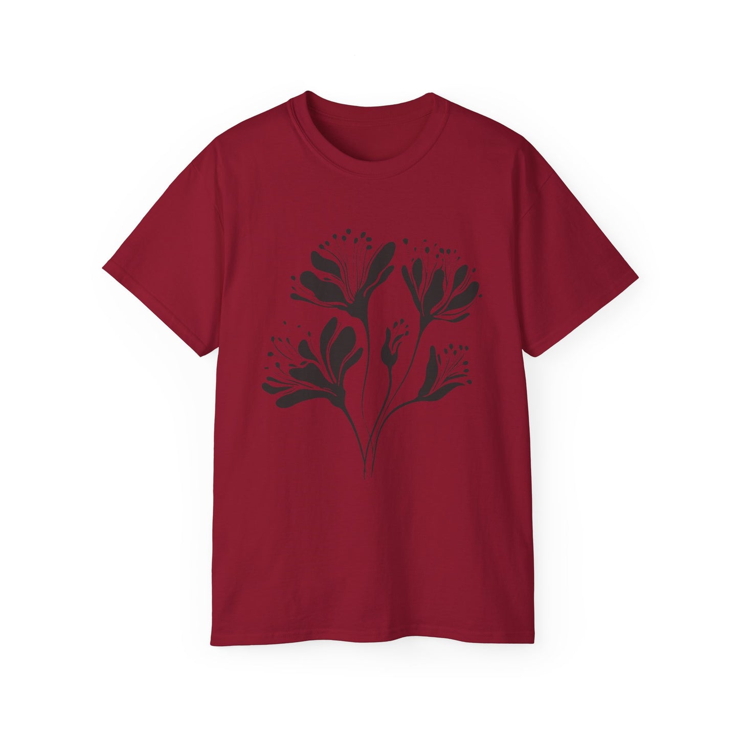 Minimal Black Floral Cotton Tee