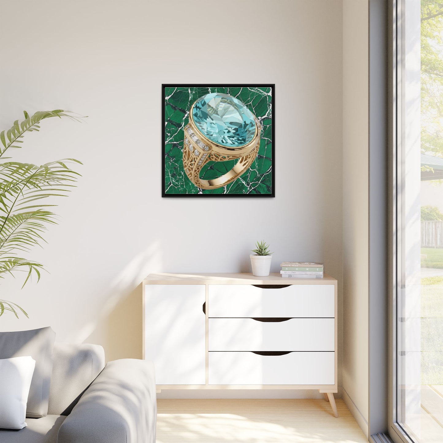 Aquamarine Ring Marble Composition Framed Wall Art