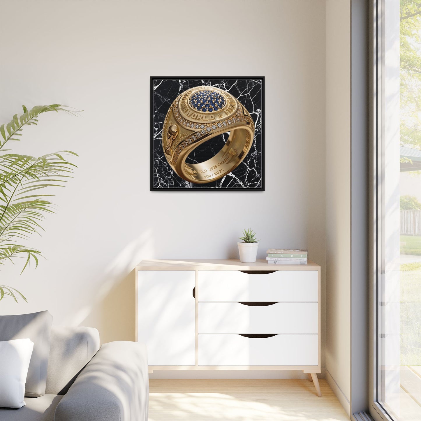 Black Fracture 2026 Football Ring Framed Canvas