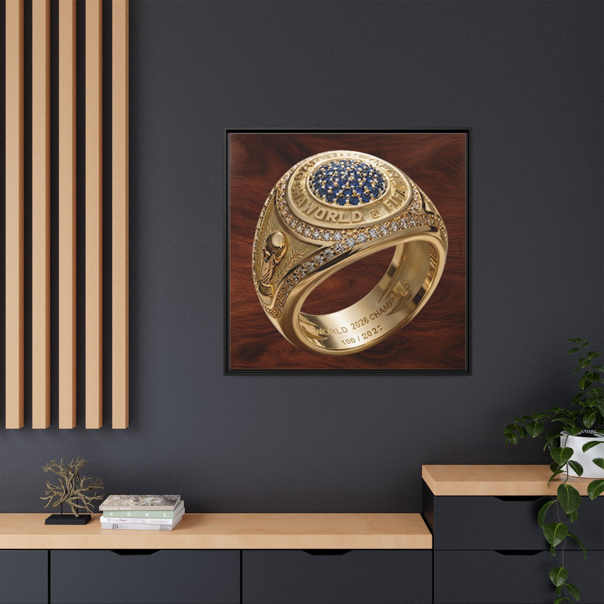 Rosewood 2026 World Football Champion Ring Framed Canvas