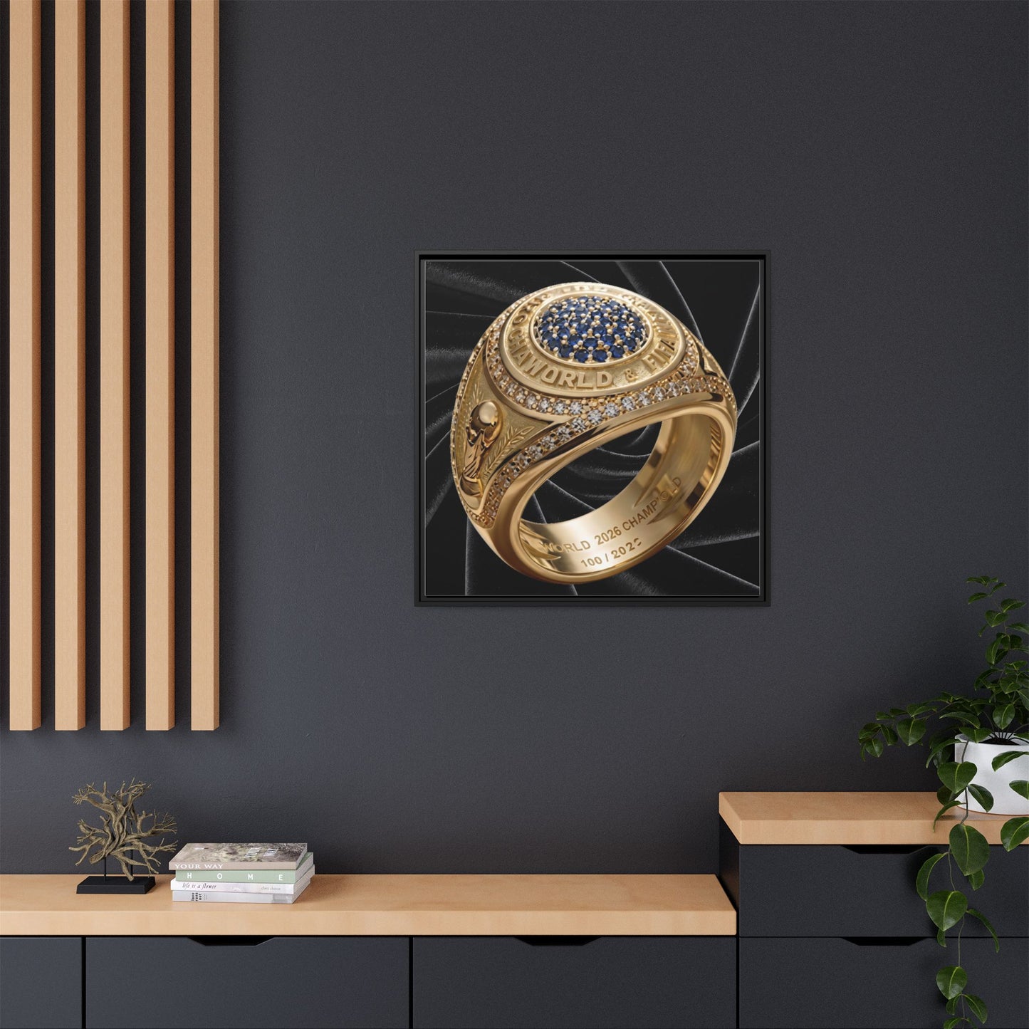 Midnight Satin 2026 Football Ring Framed Canvas