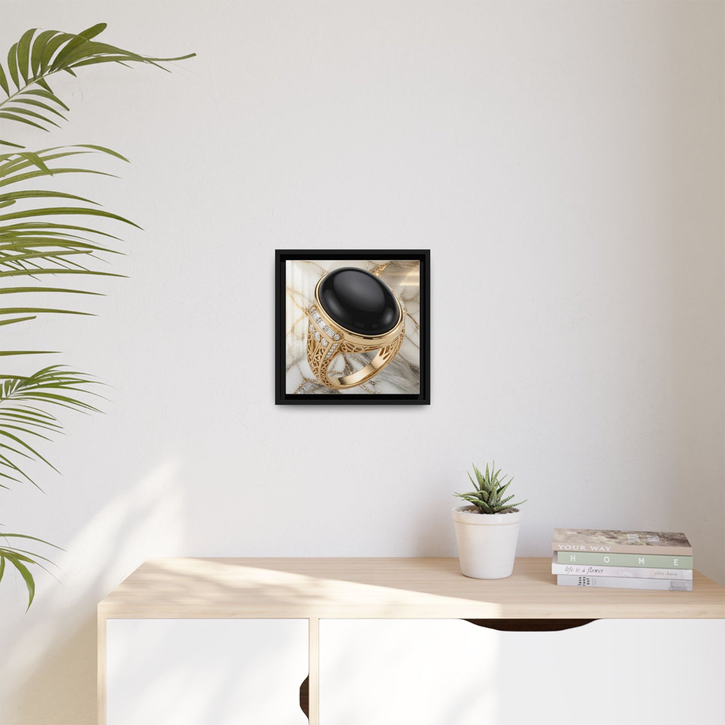 Ivory Vein Onyx Ring Framed Canvas