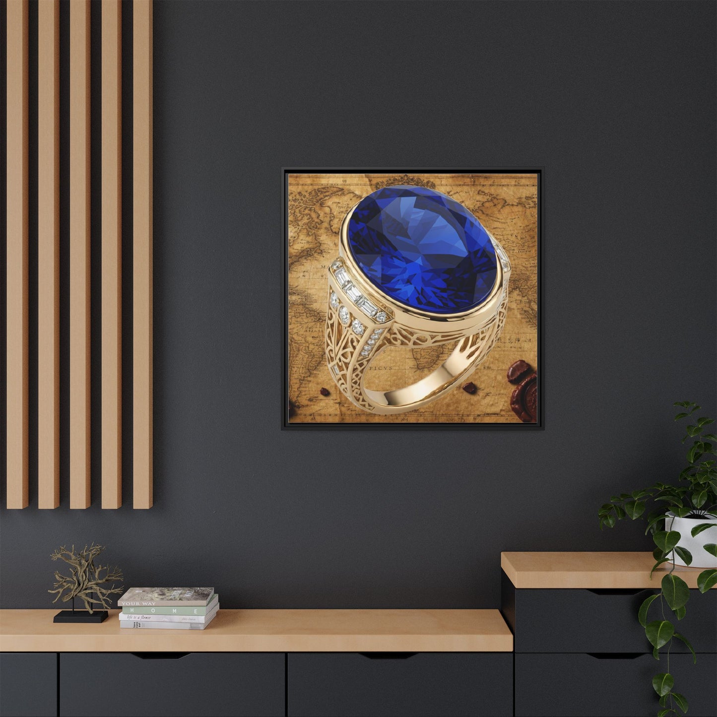 Faceted Sapphire Ring Framed Canvas