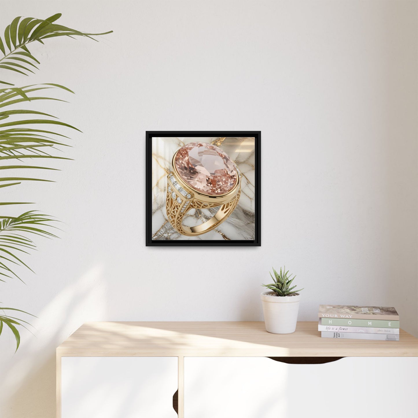 Morganite Ring on Marble Framed Canvas