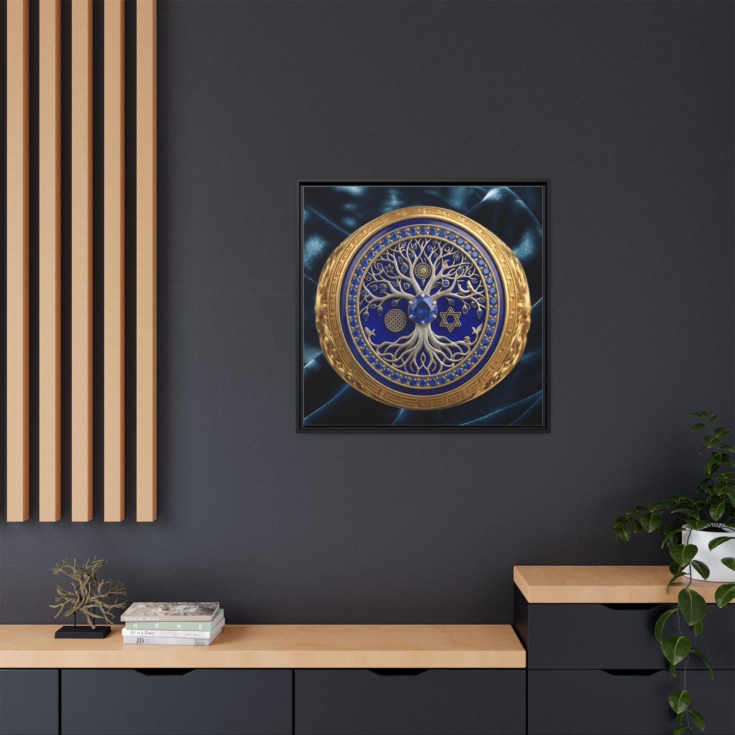 Blue & Gold Tree of Life Medallion Canvas