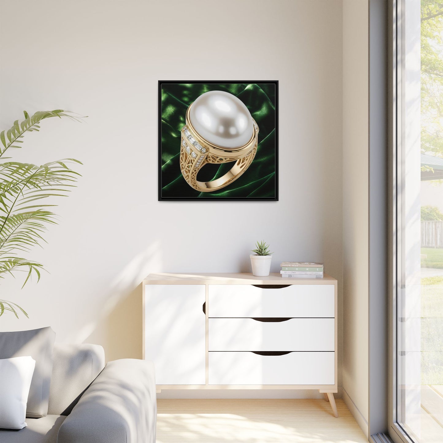 Luminous Pearl Emerald Satin Ring Canvas