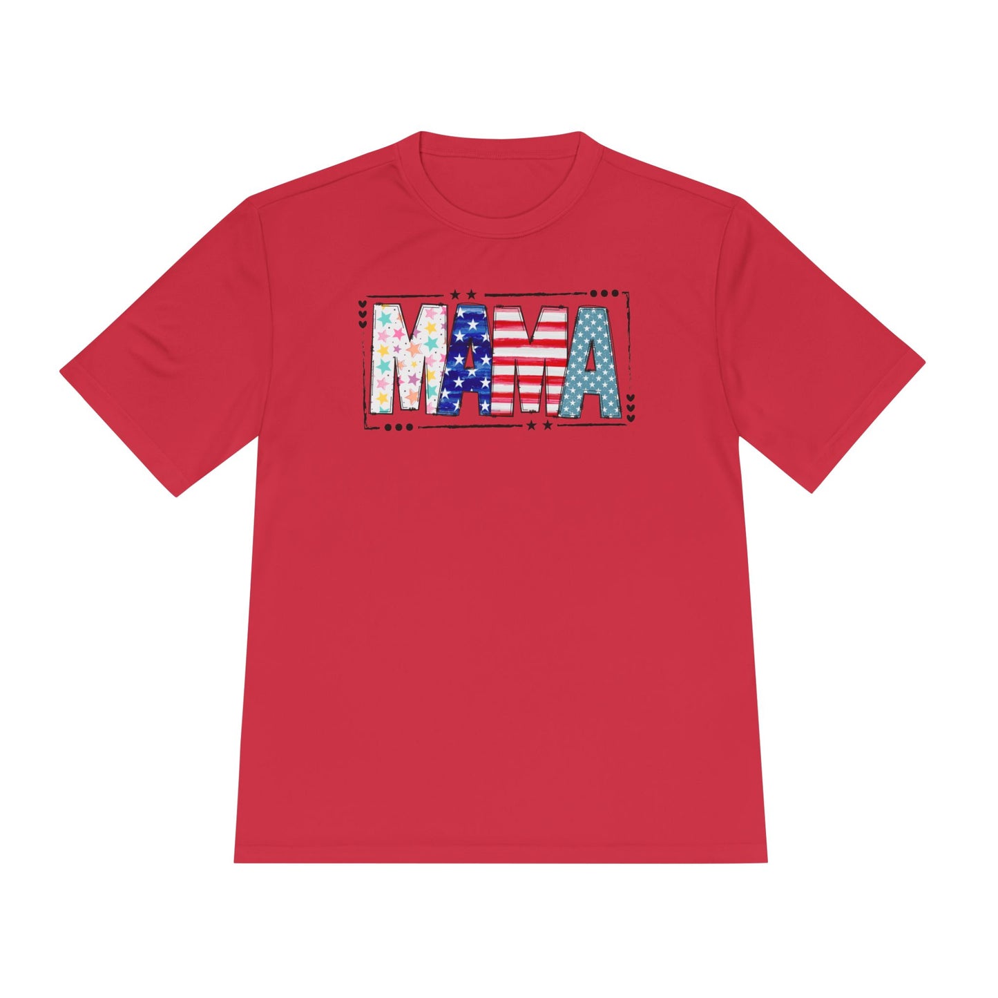 MAMA Patriotic Graphic Tee — USA Flag & Stars Moisture-Wicking Shirt
