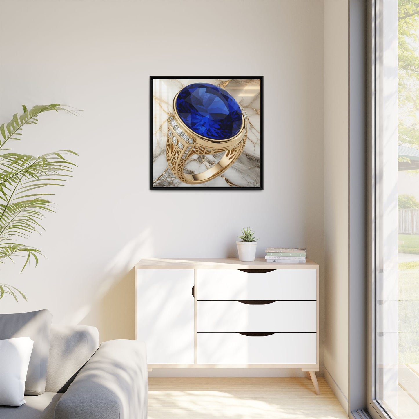 Oval Sapphire Ring Framed Canvas Wall Art
