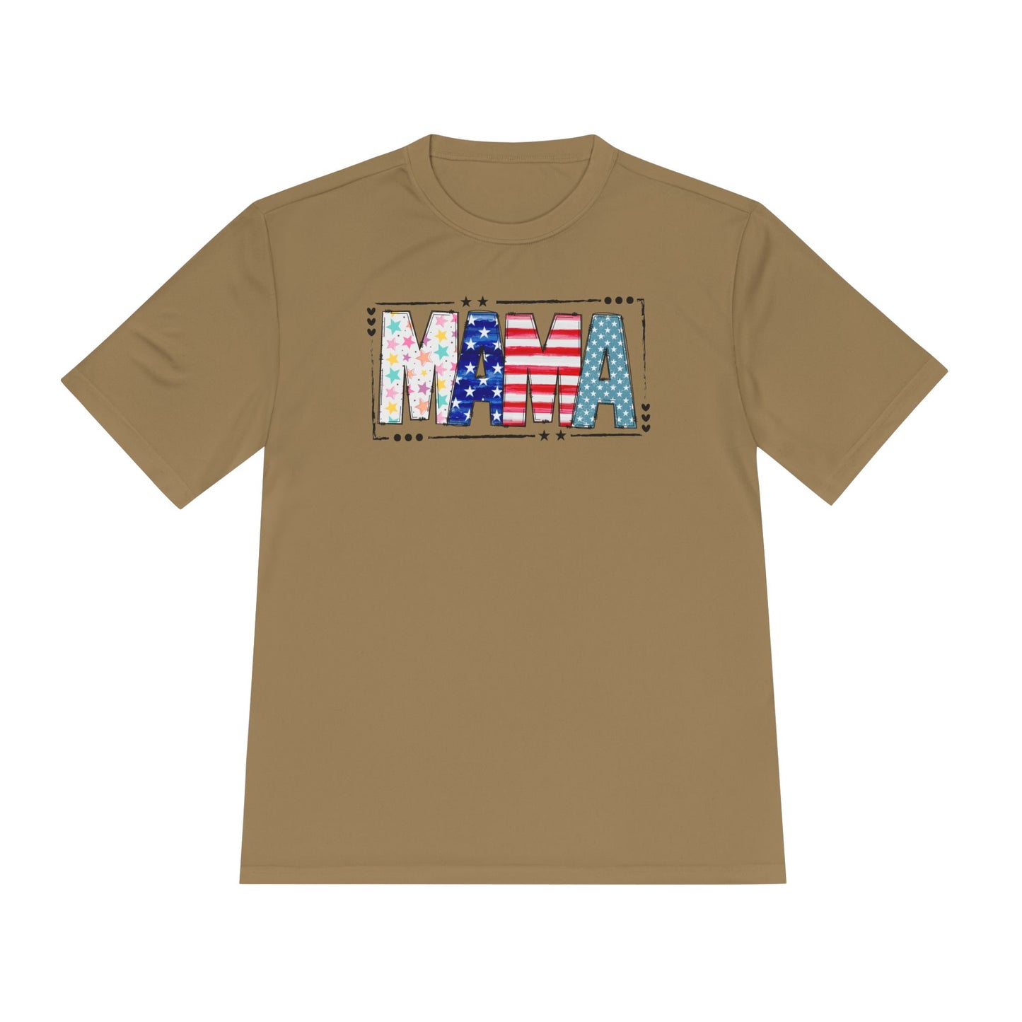 MAMA Patriotic Graphic Tee — USA Flag & Stars Moisture-Wicking Shirt
