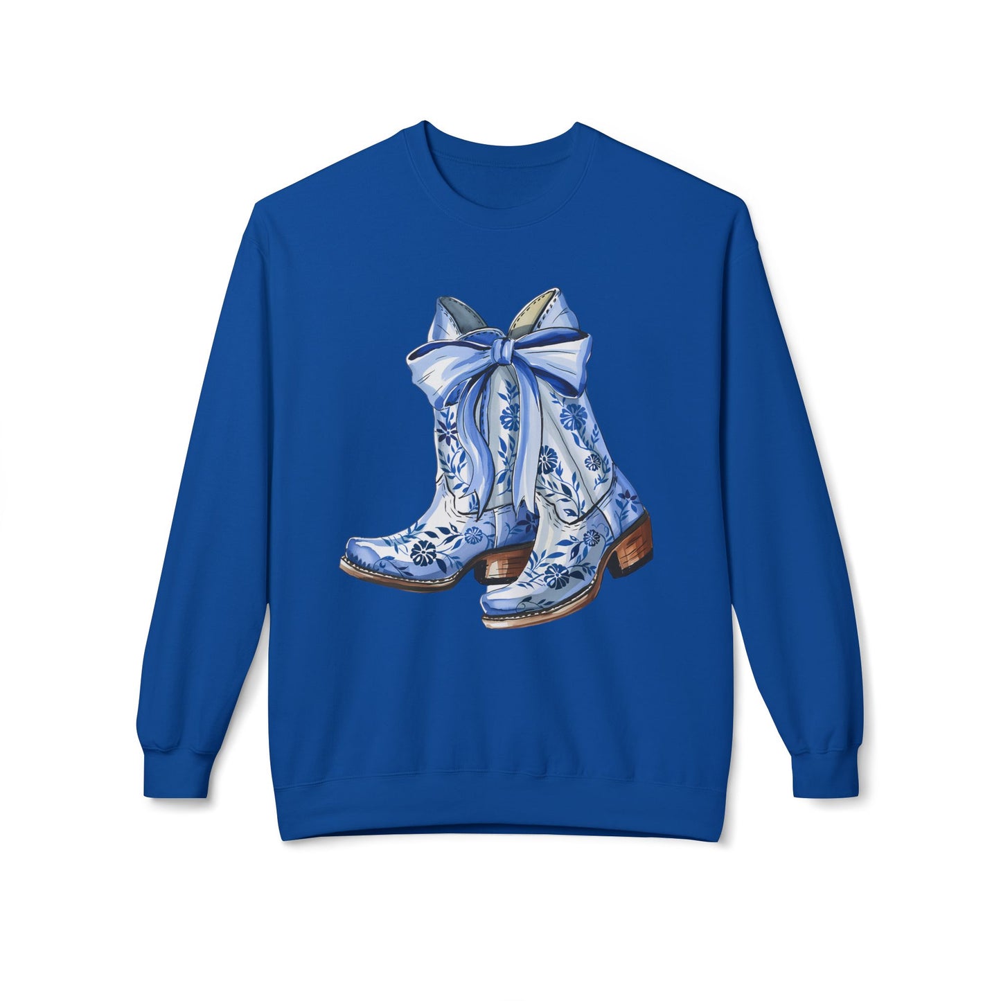 Blue Floral Cowboy Boots Crewneck Sweatshirt