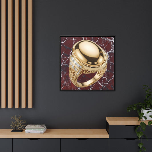 Golden Signet on Crimson Marble Canvas