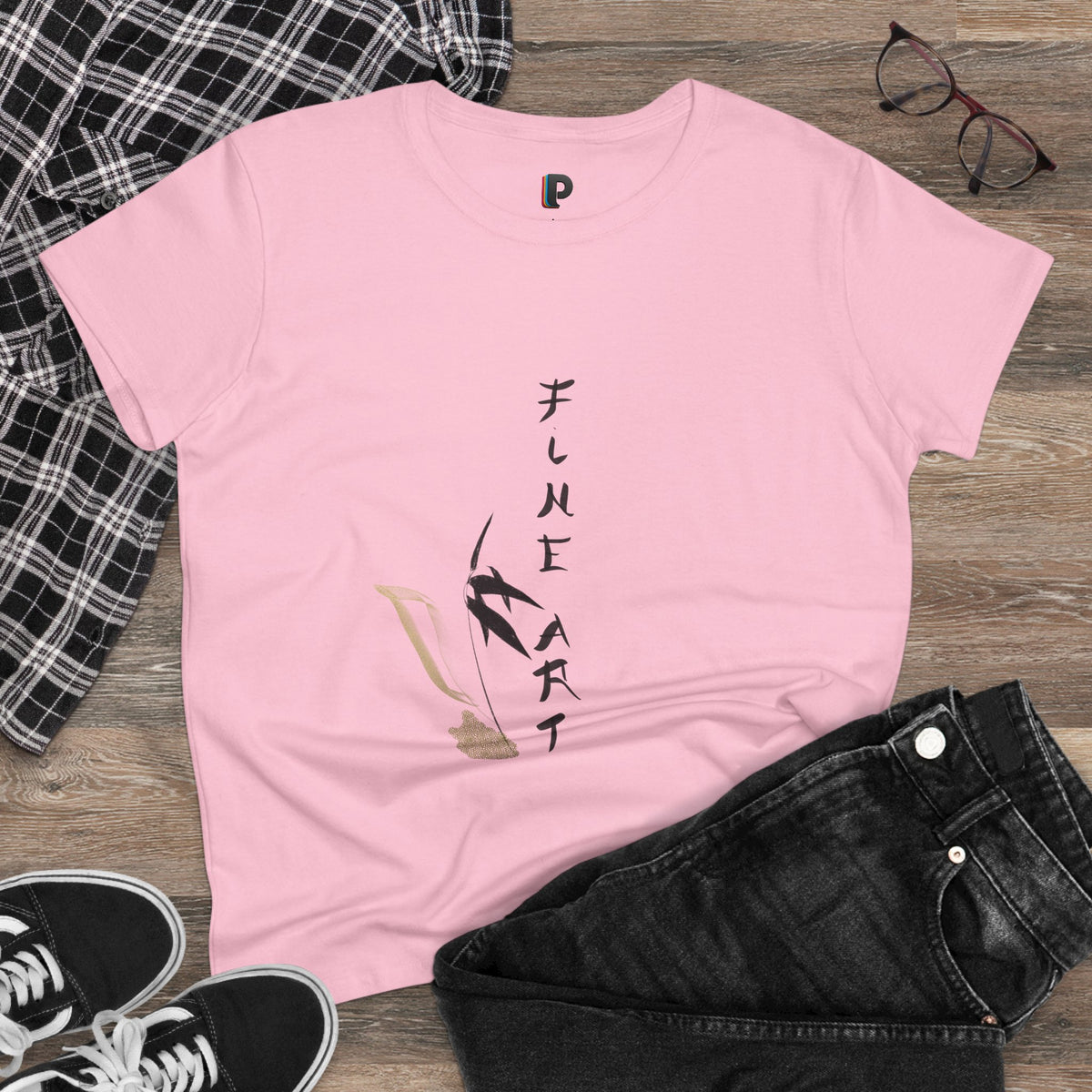 Fine Art Swallow & Gold Accent Front Print Women’s Tee