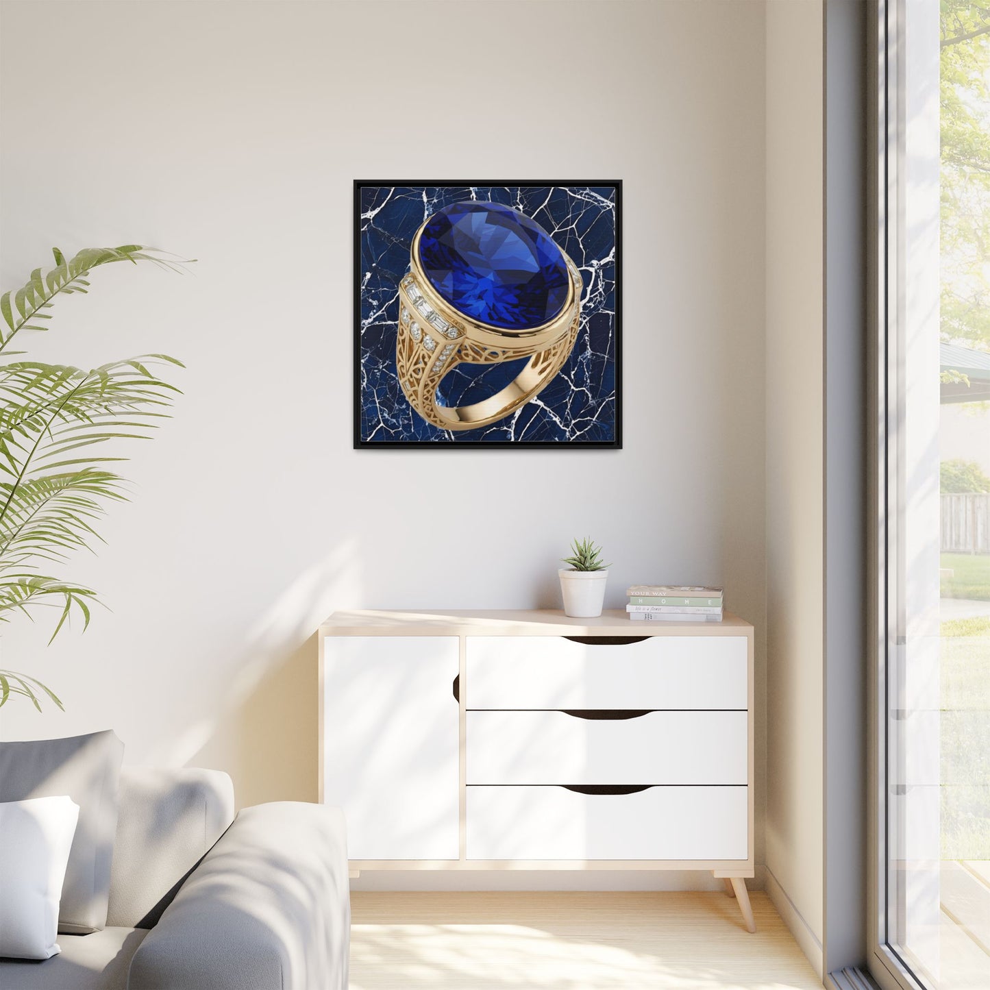 Faceted Sapphire Jewellery Framed Canvas
