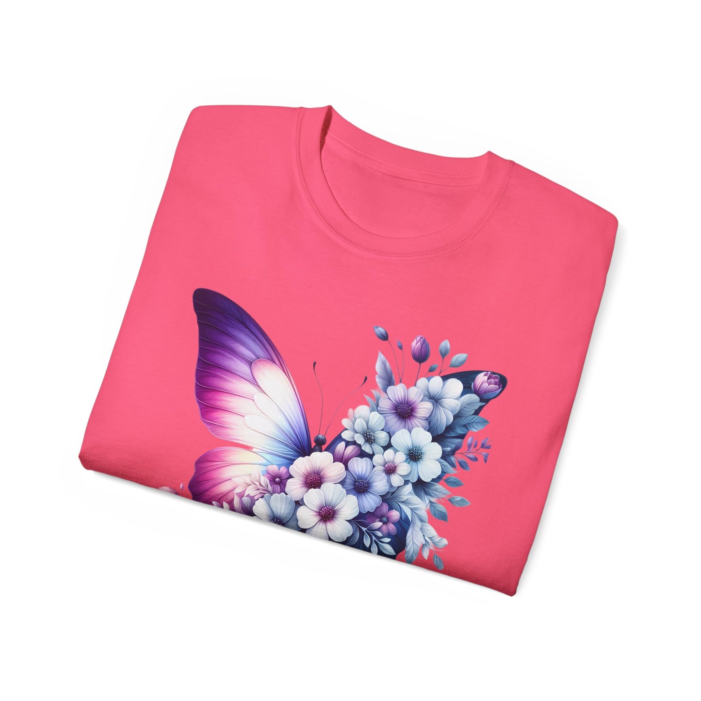 Purple Butterfly Floral Graphic T-Shirt