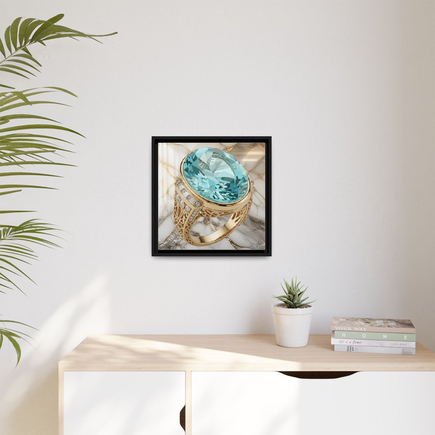 Aquamarine Marble Ring Framed Canvas