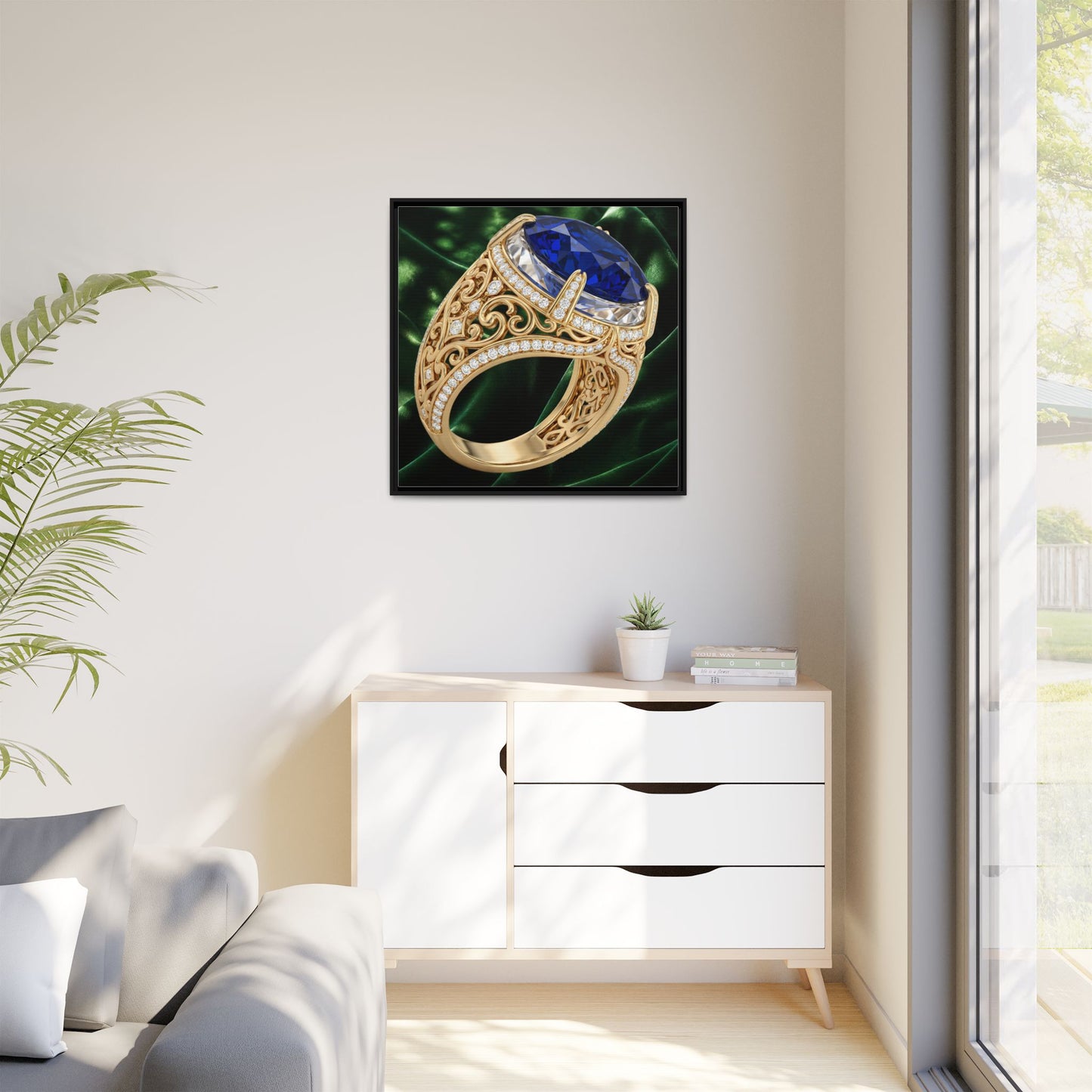 Blue Sapphire Ring in Profile Framed Canvas