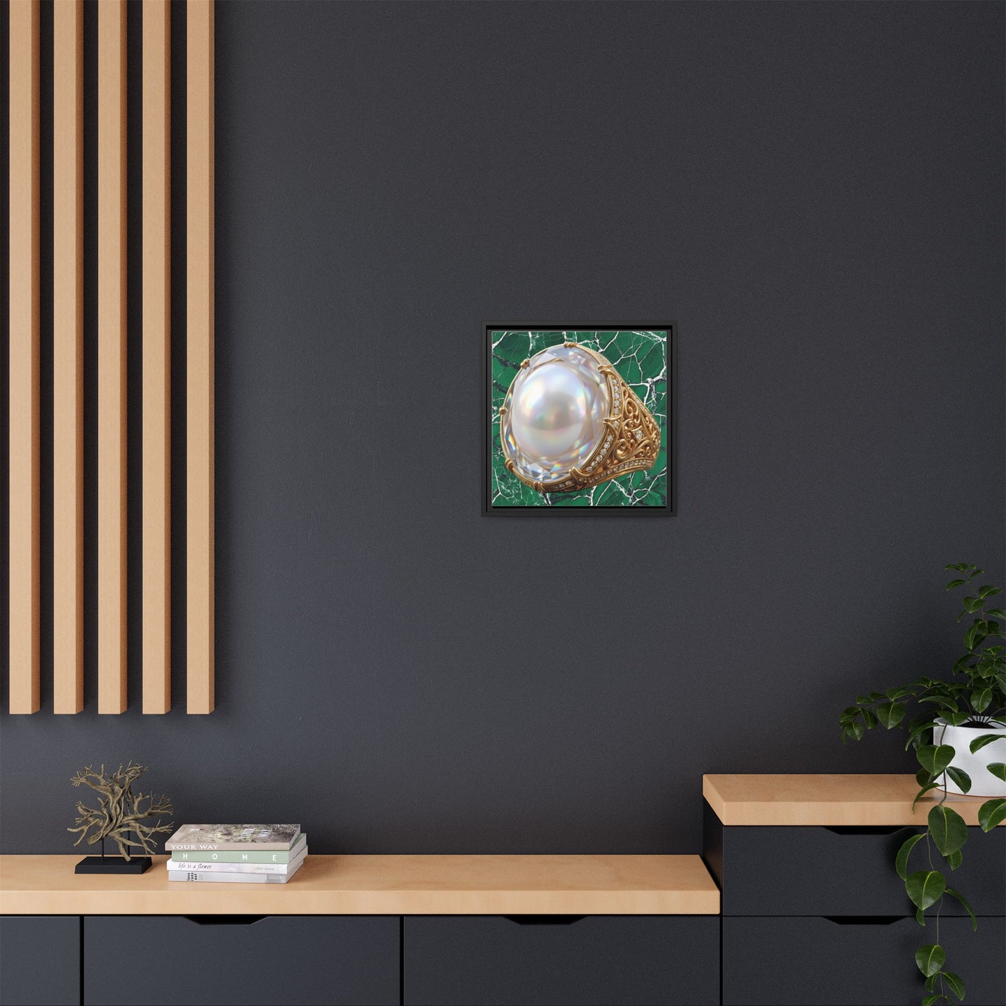 Verdant Pearl Ring Framed Canvas